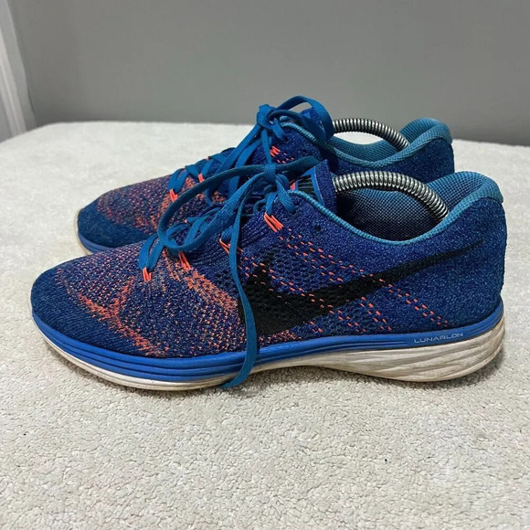 Nike Flyknit Lunar 3 Mens Blue Sneaker Running Shoes 9.5 Lace Up Low Top - Picture 2 of 11
